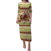 Hawaiian Santa Aloha Pineapple Christmas Family Matching Puletasi and Hawaiian Shirt Mele Kalikimaka LT15 Mom's Dress Cream - Polynesian Pride