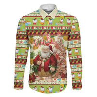 Hawaiian Santa Aloha Pineapple Christmas Family Matching Tank Maxi Dress and Hawaiian Shirt Mele Kalikimaka LT15 Dad's Shirt - Long Sleeve Cream - Polynesian Pride