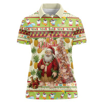 Hawaiian Santa Aloha Pineapple Christmas Women Polo Shirt Mele Kalikimaka LT15 Female Cream - Polynesian Pride