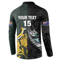 New Zealand and South Africa Rugby Custom Button Sweatshirt Silver Fern With Springboks
