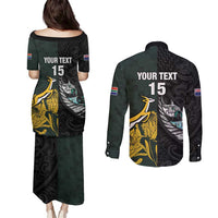 New Zealand and South Africa Rugby Custom Couples Matching Puletasi and Long Sleeve Button Shirt Silver Fern With Springboks LT15 - Polynesian Pride