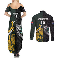 New Zealand and South Africa Rugby Custom Couples Matching Summer Maxi Dress and Long Sleeve Button Shirt Silver Fern With Springboks LT15 - Polynesian Pride