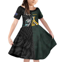 New Zealand and South Africa Rugby Custom Family Matching Off Shoulder Short Dress and Hawaiian Shirt Silver Fern With Springboks