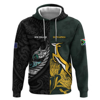 New Zealand and South Africa Rugby Custom Hoodie Silver Fern With Springboks LT15 Pullover Hoodie Black - Polynesian Pride