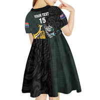 New Zealand and South Africa Rugby Custom Kid Short Sleeve Dress Silver Fern With Springboks LT15 - Polynesian Pride