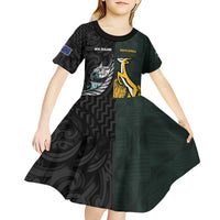 New Zealand and South Africa Rugby Custom Kid Short Sleeve Dress Silver Fern With Springboks LT15 - Polynesian Pride