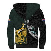 New Zealand and South Africa Rugby Custom Sherpa Hoodie Silver Fern With Springboks LT15 - Polynesian Pride