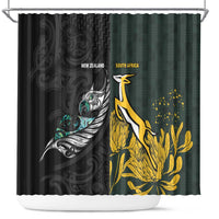 New Zealand and South Africa Rugby Shower Curtain Silver Fern With Springboks LT15 Black - Polynesian Pride