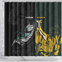 New Zealand and South Africa Rugby Shower Curtain Silver Fern With Springboks LT15 - Polynesian Pride