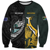 New Zealand and South Africa Rugby Custom Sweatshirt Silver Fern With Springboks