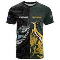 New Zealand and South Africa Rugby Custom T Shirt Silver Fern With Springboks