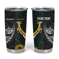 New Zealand and South Africa Rugby Custom Tumbler Cup Silver Fern With Springboks LT15 Black - Polynesian Pride