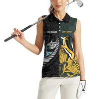 New Zealand and South Africa Rugby Custom Women Sleeveless Polo Shirt Silver Fern With Springboks LT15 - Polynesian Pride