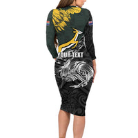 New Zealand and South Africa Rugby Personalised Family Matching Long Sleeve Bodycon Dress and Hawaiian Shirt Maori Kiwi With Springboks LT15 - Polynesian Pride