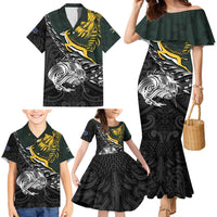 New Zealand and South Africa Rugby Personalised Family Matching Mermaid Dress and Hawaiian Shirt Maori Kiwi With Springboks LT15 - Polynesian Pride