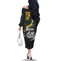 New Zealand and South Africa Rugby Personalised Family Matching Off The Shoulder Long Sleeve Dress and Hawaiian Shirt Maori Kiwi With Springboks LT15 - Polynesian Pride