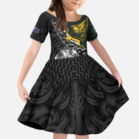 New Zealand and South Africa Rugby Personalised Family Matching Summer Maxi Dress and Hawaiian Shirt Maori Kiwi With Springboks LT15 Daughter's Dress Black - Polynesian Pride