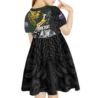 New Zealand and South Africa Rugby Personalised Kid Short Sleeve Dress Maori Kiwi With Springboks LT15 - Polynesian Pride