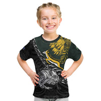 New Zealand and South Africa Rugby Personalised Kid T Shirt Maori Kiwi With Springboks LT15 Black - Polynesian Pride