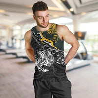 New Zealand and South Africa Rugby Personalised Men Tank Top Maori Kiwi With Springboks LT15 Black - Polynesian Pride