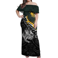 New Zealand and South Africa Rugby Personalised Off Shoulder Maxi Dress Maori Kiwi With Springboks LT15 Women Black - Polynesian Pride