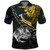New Zealand and South Africa Rugby Personalised Polo Shirt Maori Kiwi With Springboks LT15 Black - Polynesian Pride