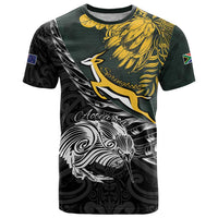 New Zealand and South Africa Rugby Personalised T Shirt Maori Kiwi With Springboks