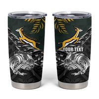New Zealand and South Africa Rugby Personalised Tumbler Cup Maori Kiwi With Springboks LT15 Black - Polynesian Pride