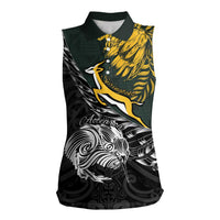 New Zealand and South Africa Rugby Personalised Women Sleeveless Polo Shirt Maori Kiwi With Springboks LT15 Female Black - Polynesian Pride
