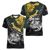 New Zealand and South Africa Rugby Personalised Women V-Neck T-Shirt Maori Kiwi With Springboks LT15 - Polynesian Pride
