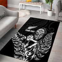New Zealand Silver Fern Rugby Custom Area Rug Maori Tiki Black Version