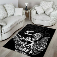 New Zealand Silver Fern Rugby Custom Area Rug Maori Tiki Black Version