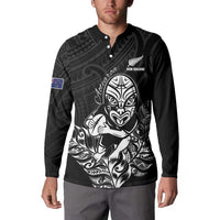 New Zealand Silver Fern Rugby Custom Button Sweatshirt Maori Tiki Black Version