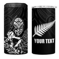 New Zealand Silver Fern Rugby Custom 4 in 1 Can Cooler Tumbler Maori Tiki Black Version LT15 One Size: 16 oz Black - Polynesian Pride