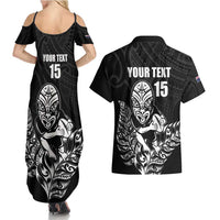 New Zealand Silver Fern Rugby Custom Couples Matching Summer Maxi Dress and Hawaiian Shirt Maori Tiki Black Version LT15 - Polynesian Pride