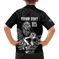 New Zealand Silver Fern Rugby Custom Family Matching Off Shoulder Maxi Dress and Hawaiian Shirt Maori Tiki Black Version LT15 - Polynesian Pride