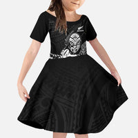 New Zealand Silver Fern Rugby Custom Family Matching Off Shoulder Maxi Dress and Hawaiian Shirt Maori Tiki Black Version LT15 Daughter's Dress Black - Polynesian Pride