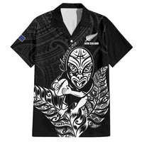New Zealand Silver Fern Rugby Custom Family Matching Off Shoulder Maxi Dress and Hawaiian Shirt Maori Tiki Black Version LT15 Dad's Shirt - Short Sleeve Black - Polynesian Pride