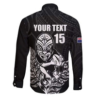 New Zealand Silver Fern Rugby Custom Family Matching Short Sleeve Bodycon Dress and Hawaiian Shirt Maori Tiki Black Version