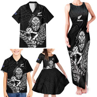 New Zealand Silver Fern Rugby Custom Family Matching Tank Maxi Dress and Hawaiian Shirt Maori Tiki Black Version