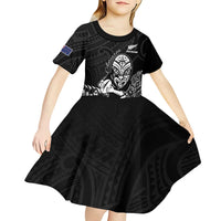 New Zealand Silver Fern Rugby Custom Kid Short Sleeve Dress Maori Tiki Black Version