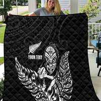 New Zealand Silver Fern Rugby Custom Quilt Maori Tiki Black Version
