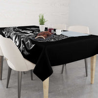 New Zealand Silver Fern Rugby Custom Tablecloth Maori Tiki Black Version