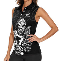 New Zealand Silver Fern Rugby Custom Women Sleeveless Polo Shirt Maori Tiki Black Version