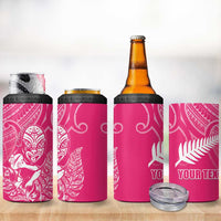 New Zealand Silver Fern Rugby Custom 4 in 1 Can Cooler Tumbler Maori Tiki Pink Version LT15 - Polynesian Pride
