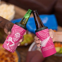 New Zealand Silver Fern Rugby Custom 4 in 1 Can Cooler Tumbler Maori Tiki Pink Version LT15 - Polynesian Pride