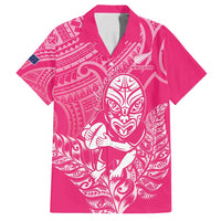 New Zealand Silver Fern Rugby Custom Family Matching Off Shoulder Maxi Dress and Hawaiian Shirt Maori Tiki Pink Version LT15 Dad's Shirt - Short Sleeve Pink - Polynesian Pride