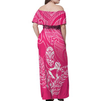 New Zealand Silver Fern Rugby Custom Family Matching Off Shoulder Maxi Dress and Hawaiian Shirt Maori Tiki Pink Version LT15 - Polynesian Pride