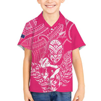 New Zealand Silver Fern Rugby Custom Family Matching Off Shoulder Maxi Dress and Hawaiian Shirt Maori Tiki Pink Version LT15 Son's Shirt Pink - Polynesian Pride