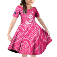 New Zealand Silver Fern Rugby Custom Family Matching Off Shoulder Short Dress and Hawaiian Shirt Maori Tiki Pink Version